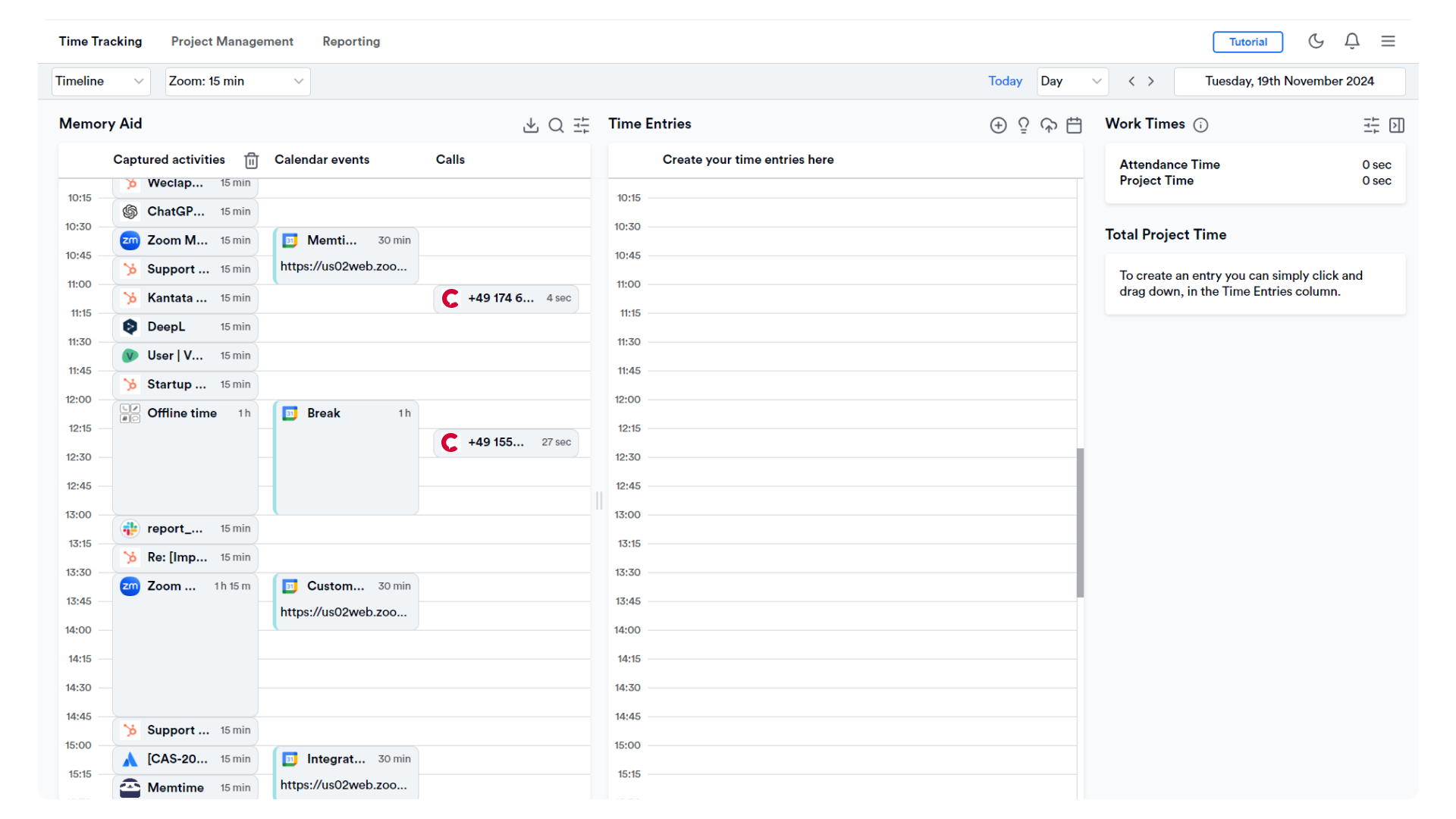Memtime Memory Aid, Telephony and Calendar Integration