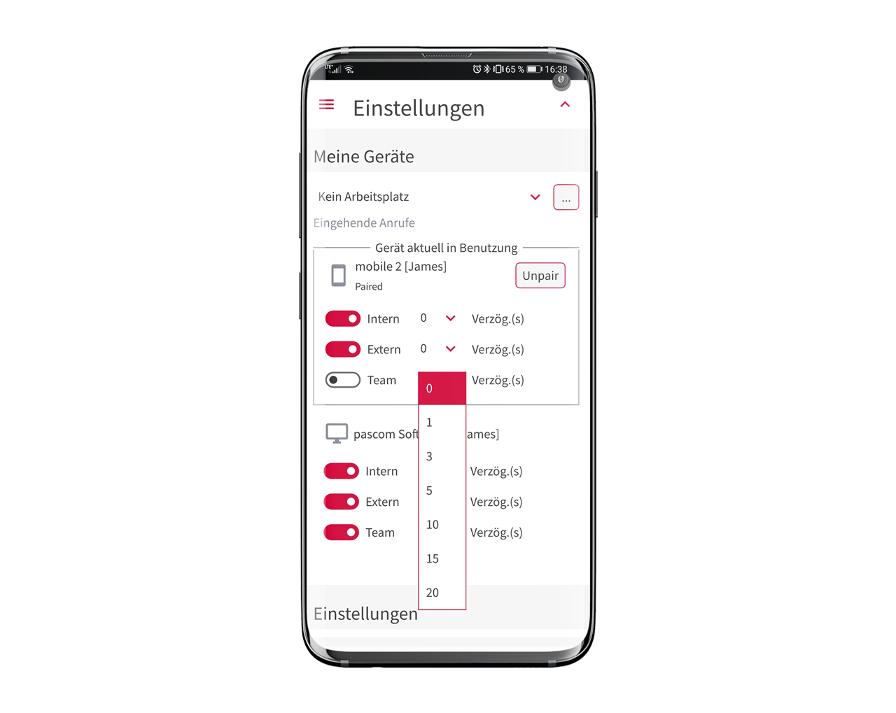 PASCOM Mobile App meine Geräte