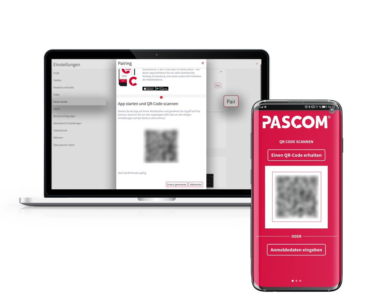 PASCOM mobile App Desktop App Pairing