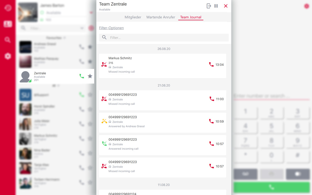 Access PASCOM Team Call History