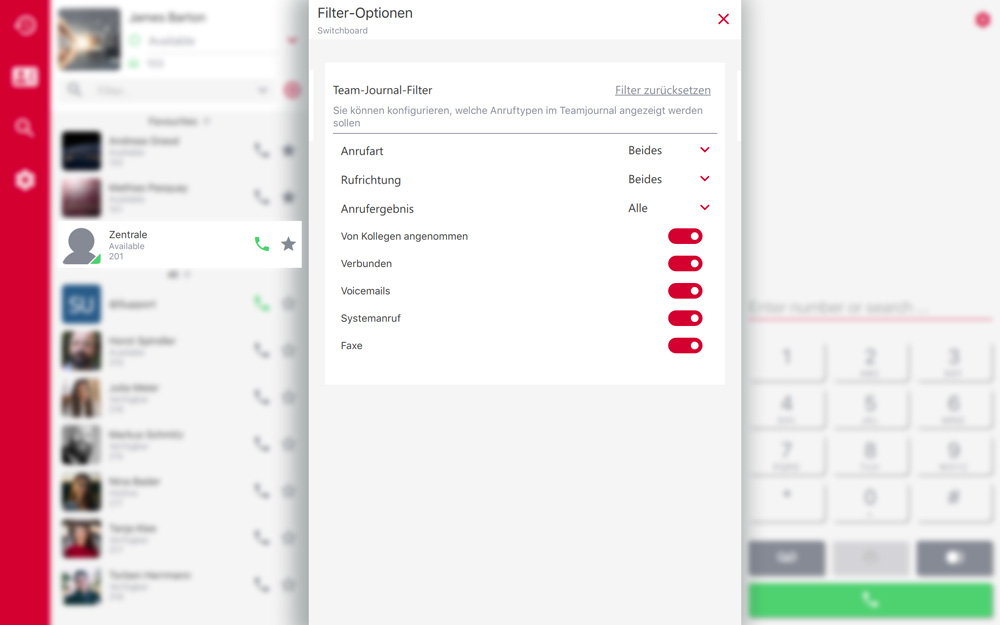 Custom PASCOM team call history filters