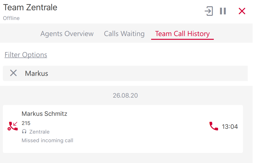 PASCOM Team Call History search