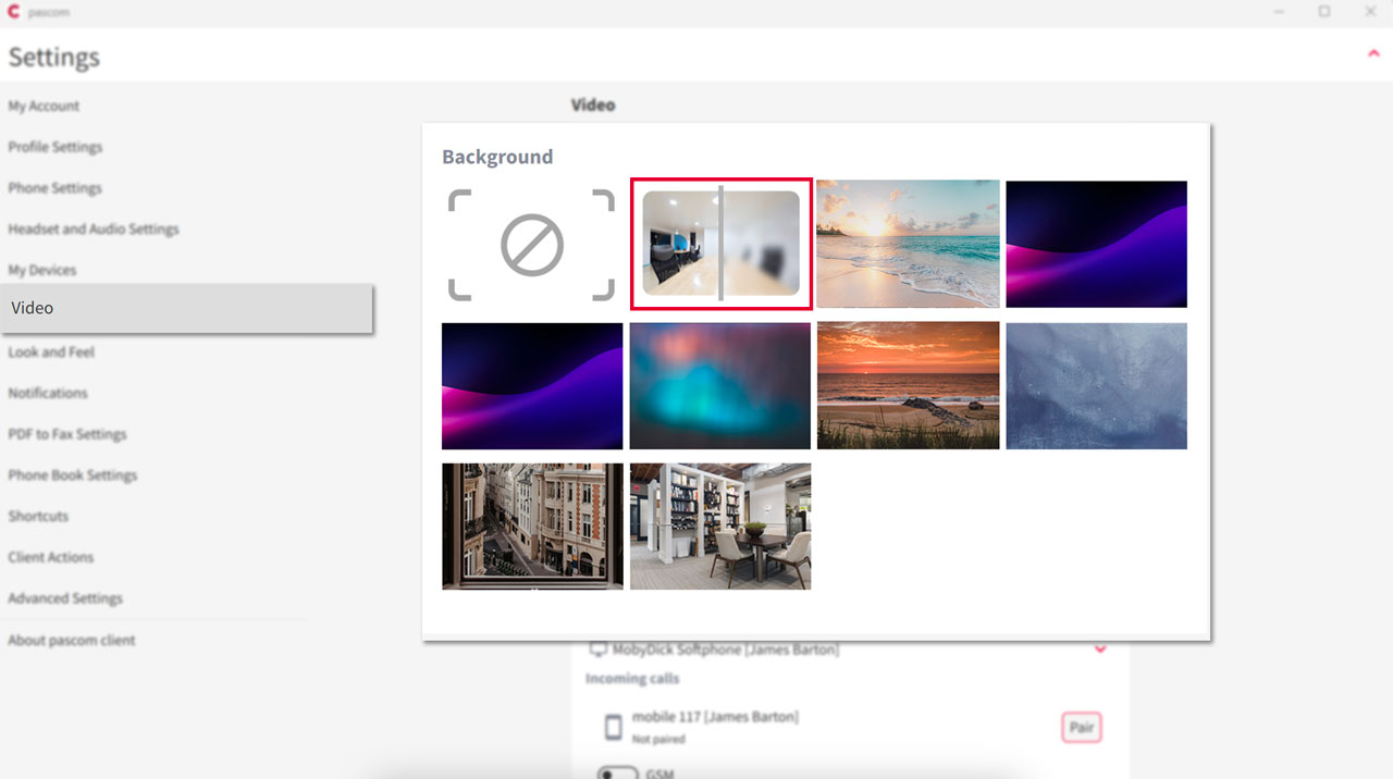 New PASCOM virtual meeting video conferencing blur effect
