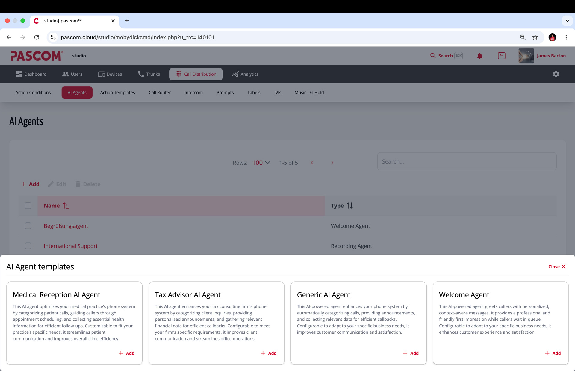 PASCOM Welcome AI Agent setup