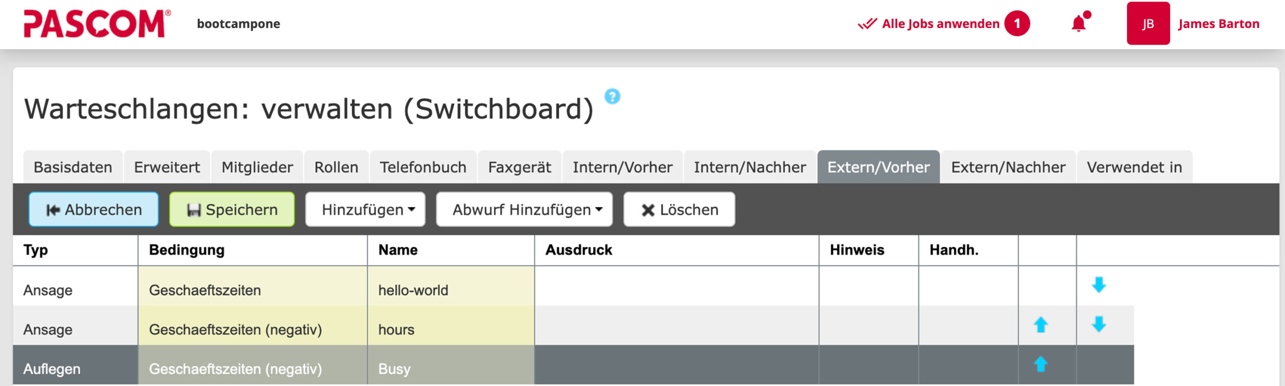 Einfaches Beispiel für die Anrufweiterleitung nach Tageszeit